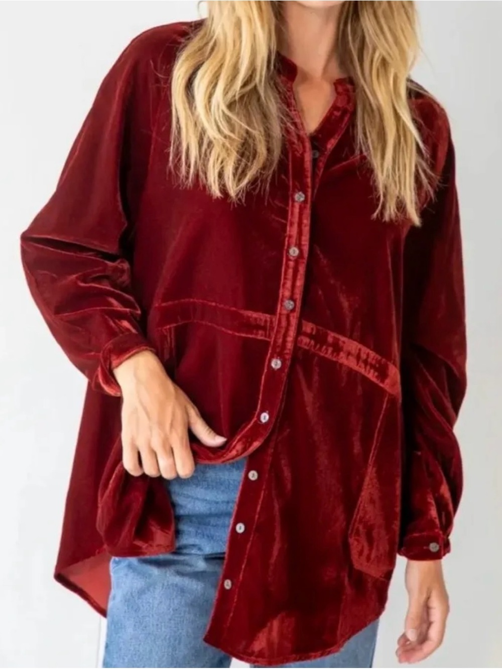Natural Life Laid Back Velvet Button Down Rust Small